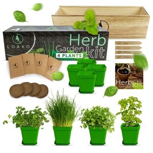 Deluxe Ceramic Indoor Herb Kit 4 Set. Variety Herbs for Indoor & Outdoor – Gr...